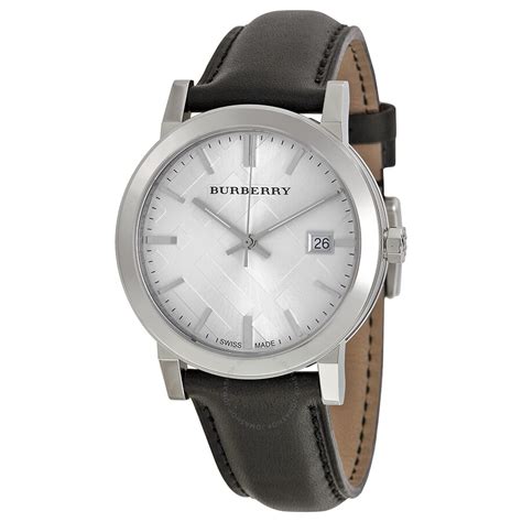 Burberry The City Silver Dial Black Leather Men's Watch BU9008